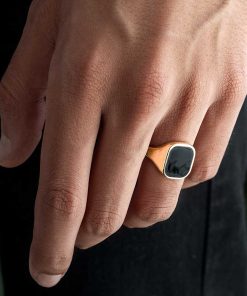انگشتر مستطیل مینا مشکی مردانه