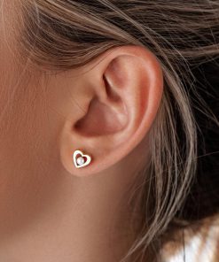 گوشواره میخی قلب تک مروارید