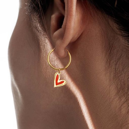 آویز قلب مینا-گوشواره حلقه ای