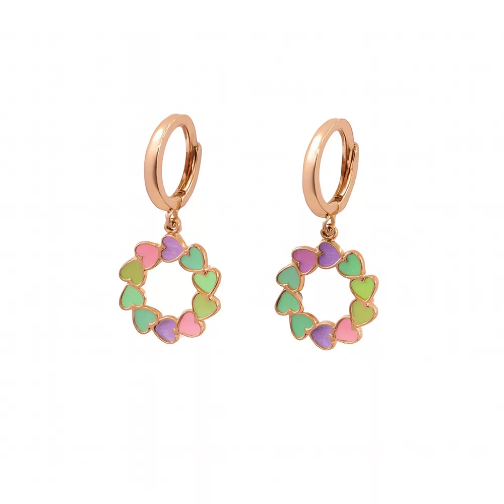 گوشواره روکو دایره قلب ریز مینا