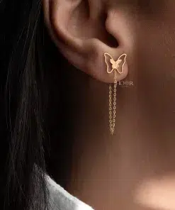 گوشواره زنجیری پروانه پر و خالی